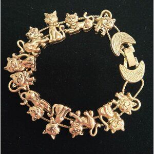 Vintage Tofa Goldtone Cat Slider Charm Bracelet